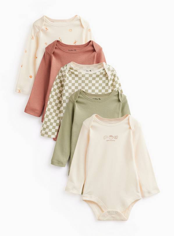 Brown & Green Print Long Sleeve Bodysuits 5 Pack 18-24 months